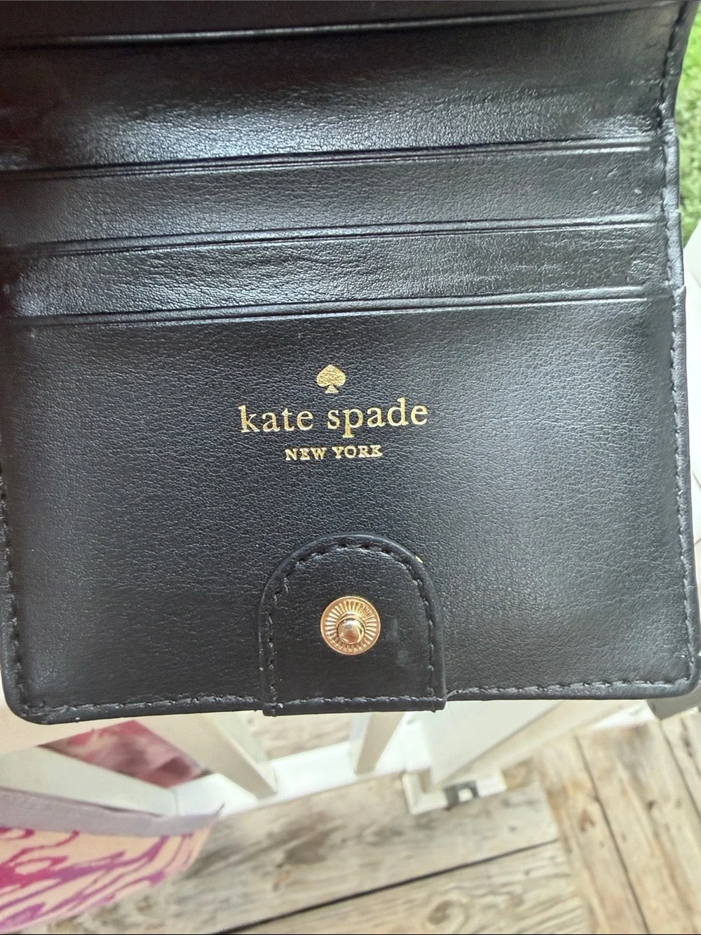 kate spade Black Patent Polka Dot Wallet with Cream Dots - Picture 8 of 16